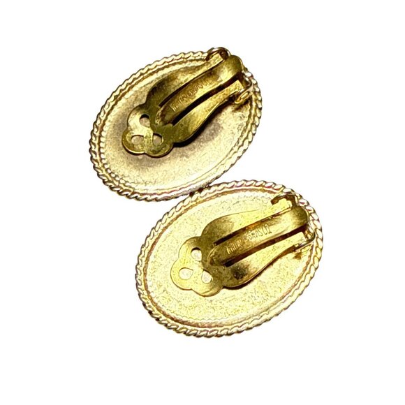 Whiting and Davis Clip On Earrings Faux Stone Look Oval Cabochon Gold Tone Vinta - Picture 6 of 8